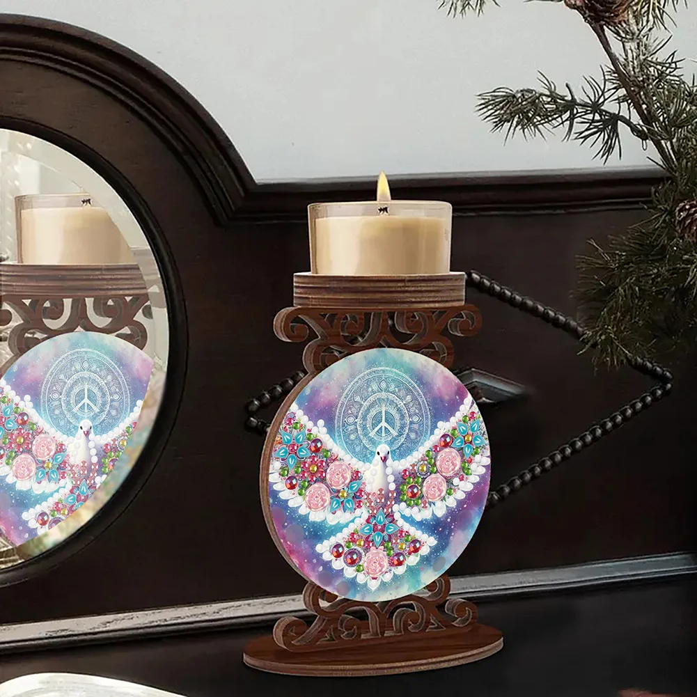 Wooden Diamond Painting Candle Holder Rhinestone Candlestick Decor (Bird)