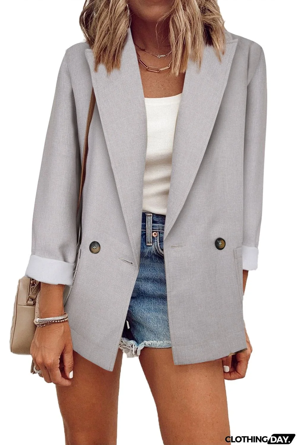 Buttoned Lapel Collar Blazer with Pocket