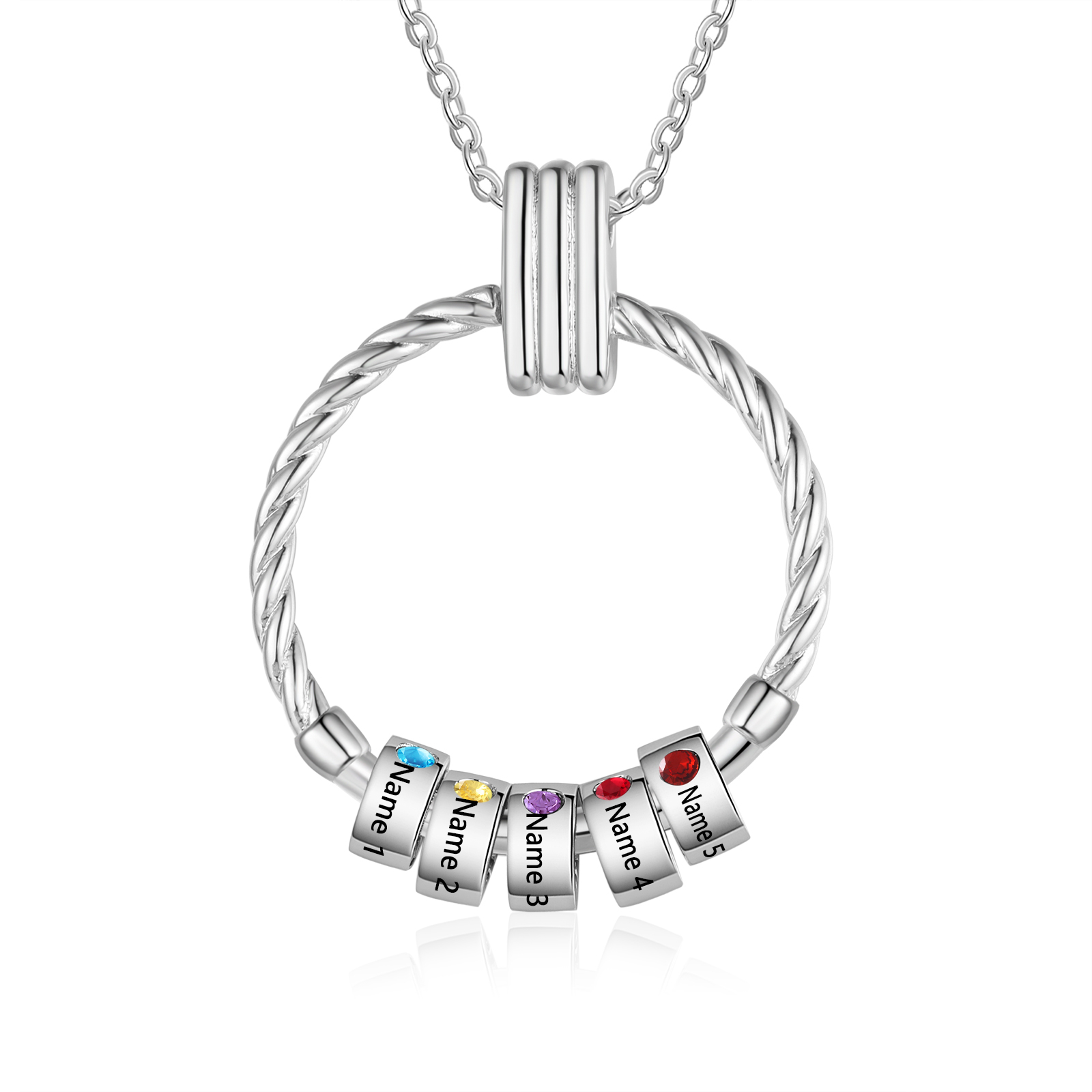 5 Names - Personalised Circle Pendant Necklace Custom Birthstones & Names Necklace Birthday Gift for Her-Jessemade AU