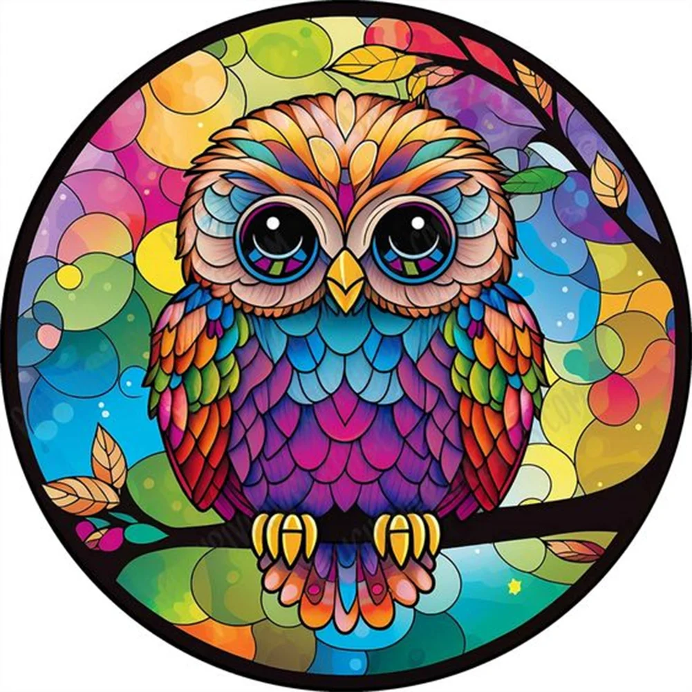 5D DIY Full Round Drill Diamond Painting Stained Glass Owl Kit