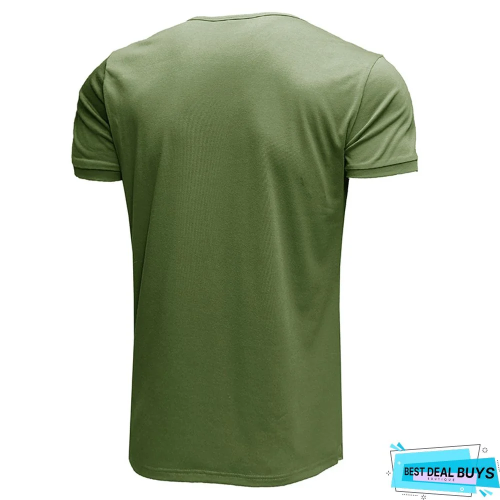 Men's Short Sleeve T-Shirt V-Neck Henry T-Shirt Men's Wear