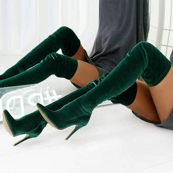  Women Suede Stiletto Heel Over The Knee Boots With Zipper Shoes