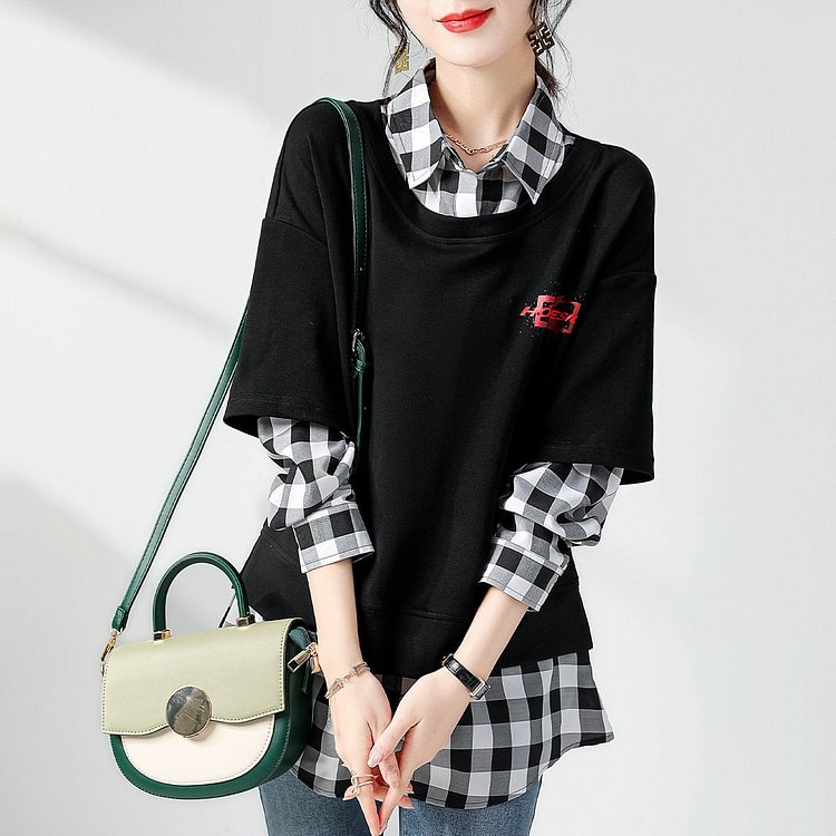 Black Plaid Long Sleeve Sweatshirt