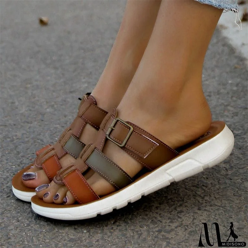 MidiSono - Summer Hollow Out Woven Contrast Color Slippers for Women