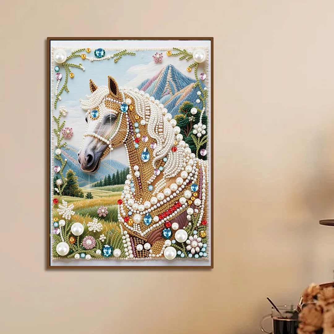 Horse Special Shaped DIY Partial Drill Diamond Art Pearl Painting Kit for Adults Beginners Home Decor Art Craft Pearl Diamond Painting 30x40cm