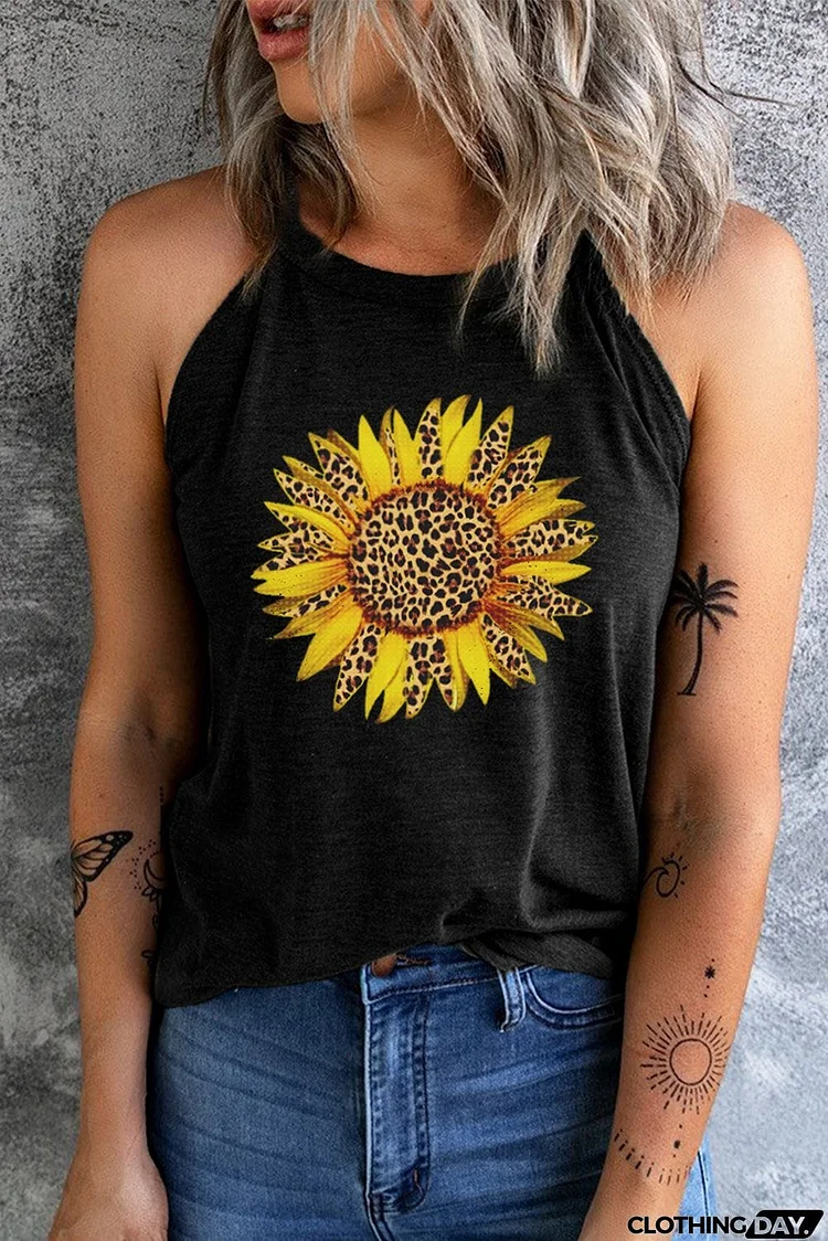 Sunflower Graphic Round Neck Tank