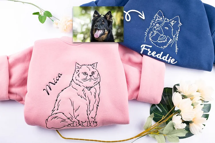 Embroidered Sweatshirt Pet Face, Custom EMBROIDERED Pet Sweatshirt Hoodie