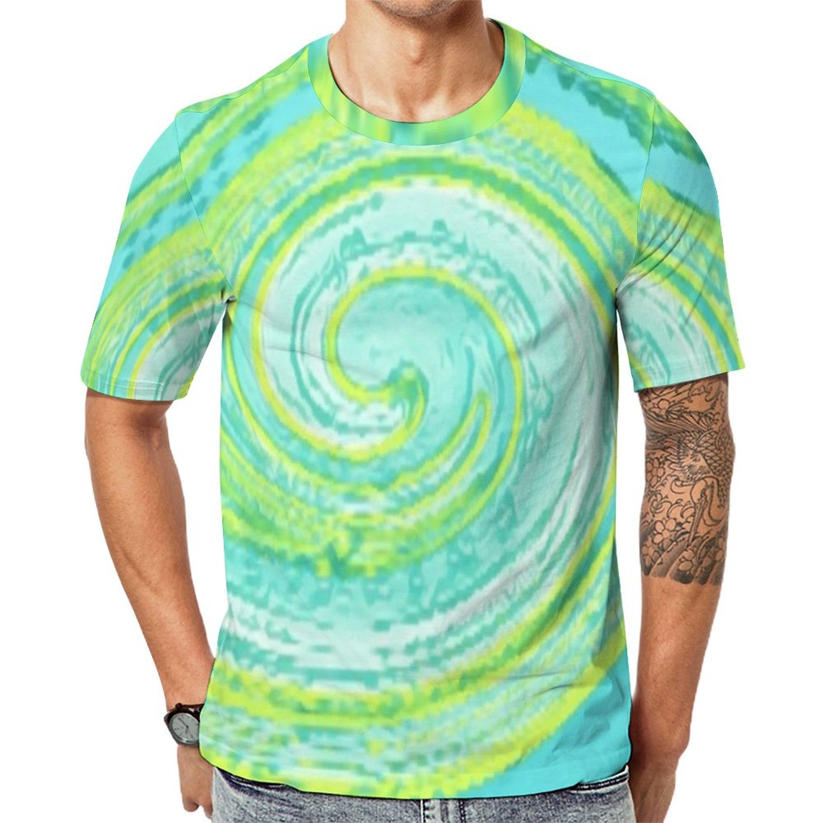 Hip Lime Green Aqua Turquoise Art Circle Short Sleeve Print Unisex Tshirt Summer Casual Tees for Men and Women Coolcoshirts