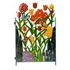 Colorful Metal 3-Panel Butterfly and Flower Garden Screen