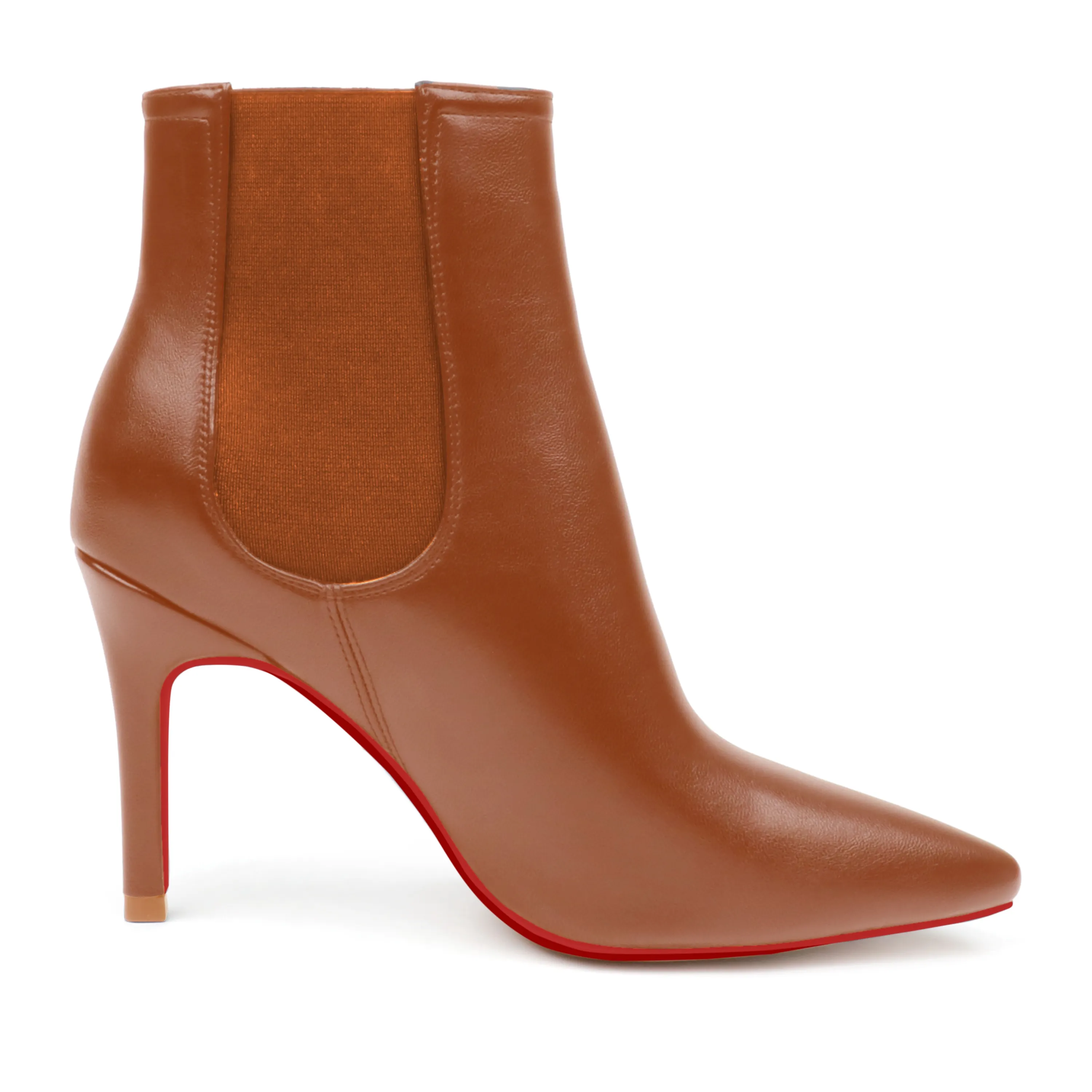 90mm Women's Ankle Boots U-Shaped Elastic Red Bottoms Mid Heel Pointed Toe Stilettos-vocosishoes