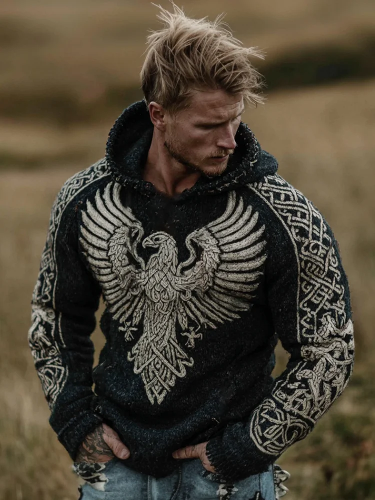 Men's Viking Eagle Celtic Knot Casual Hoodie Sweater
