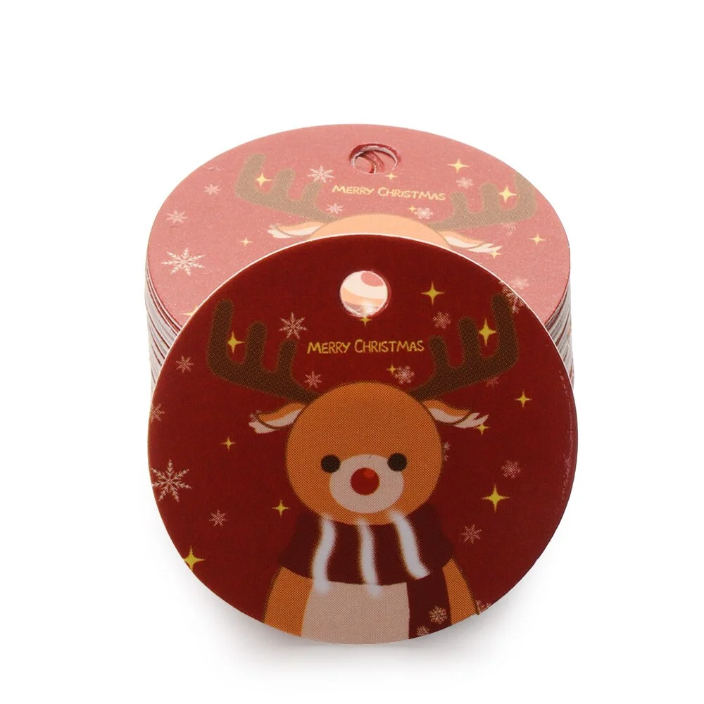 100pcs Merry Christmas Labels Kraft Tags Gift Wrapping Paper Hang Tags Santa Claus Paper Cards Xmas Party Supplies