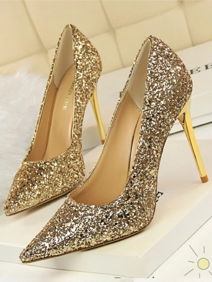 Fashion shallow mouth pointed toe sparkling sequins sexy high-heeled shoes