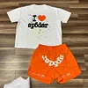 Heart Letters Print T-shirt Shorts Two-Piece Set