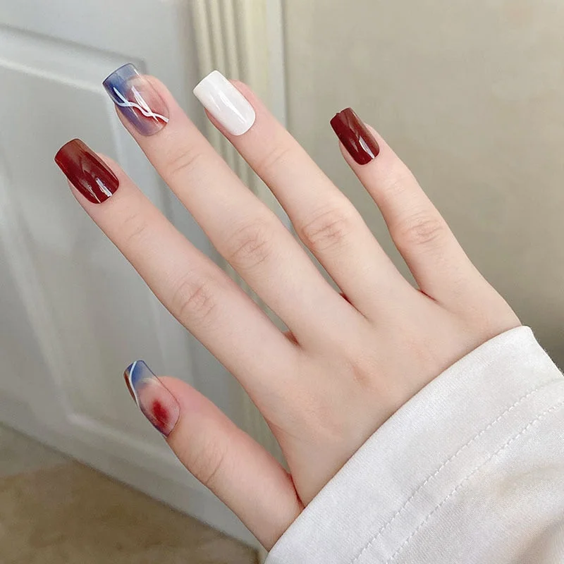 wholesale 24PCS/box glossy false nails with a pattern short size wearable full cover fake nail tips for girls nail tips glue-Nail Inspo