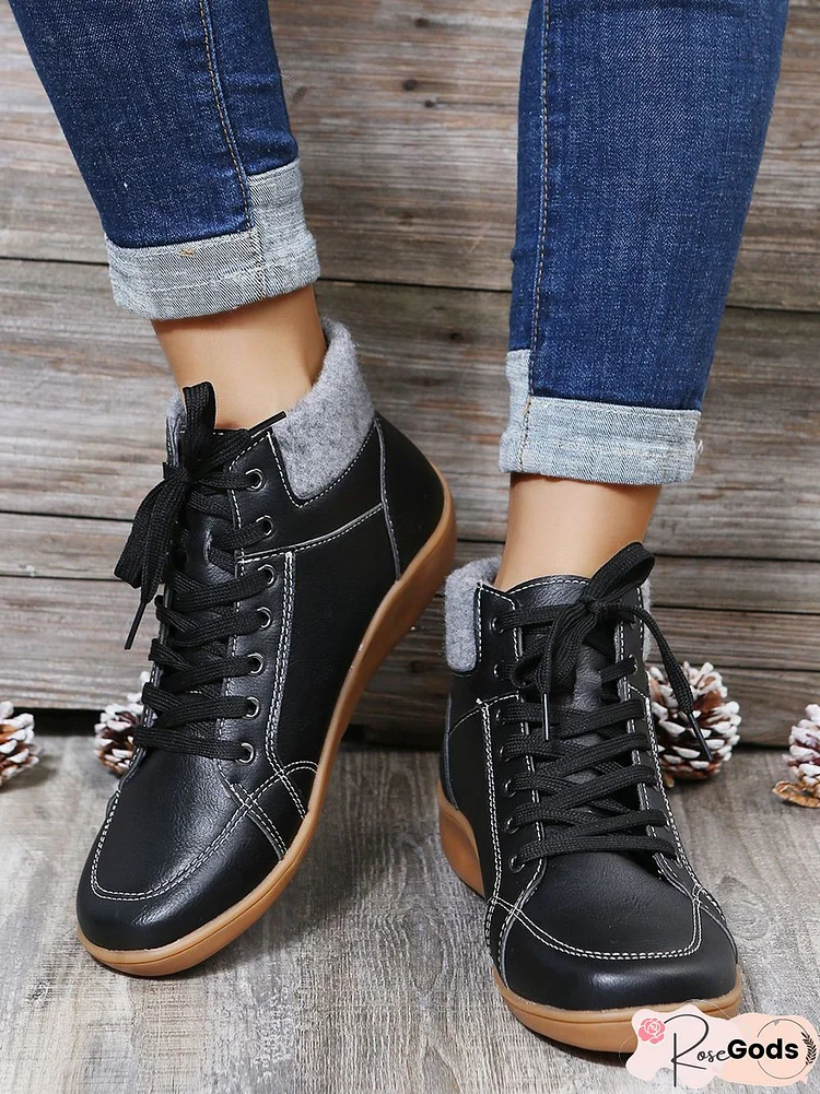 Pu Leather Suede Panel Casual Short Boots