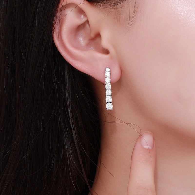 1 Pair 925 Sterling Silver Moissanite Geometric Ear Studs