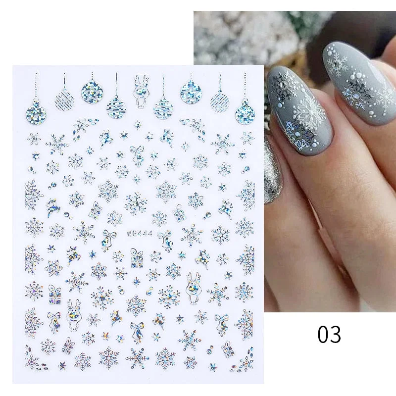 Winter Xmas Nail Art Sticker Gold Sliver Red 3D Bronzing Christmas Elk Santa Snowflake Rabbit Cartoon Slider Design Polish Decor-Nail Inspo