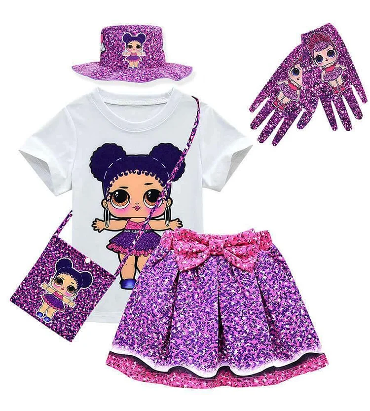 Mayoulove Purple Queen Lol Surprise Doll T Shirt Skirt Hat Outfit 5 Sets Costume-Mayoulove