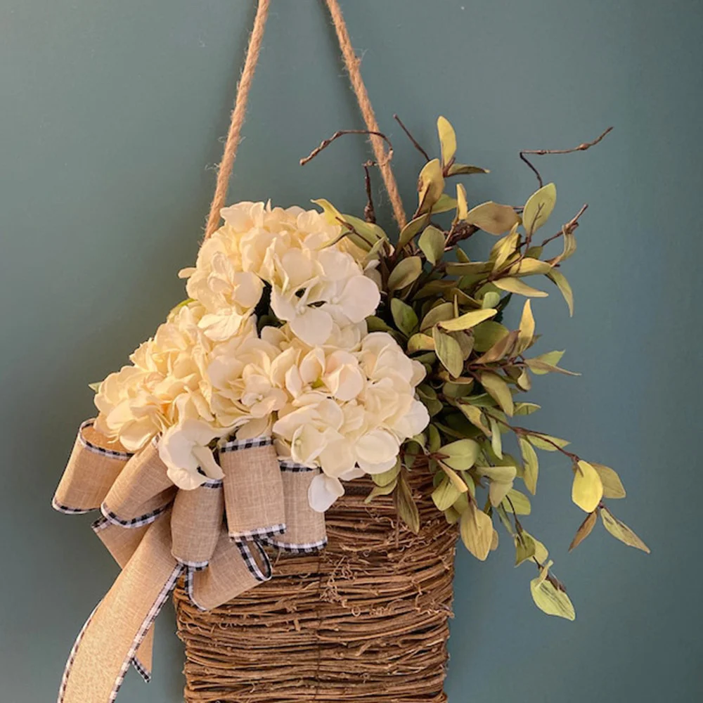 Spring Simulation Holiday Decoration Cream Hydrangea Flower Basket