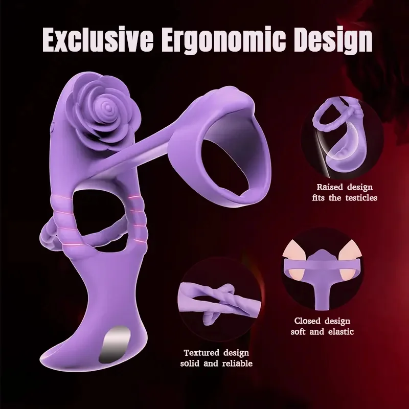 Newly Vibrating Cock Ring 3 Motors Rose Couples Sex Toys