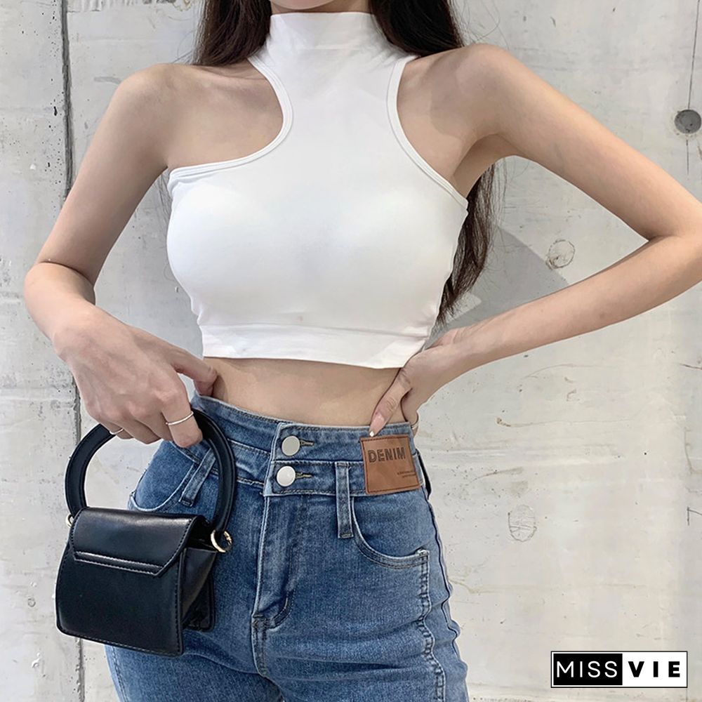 Irregular Pure Color Crop Top