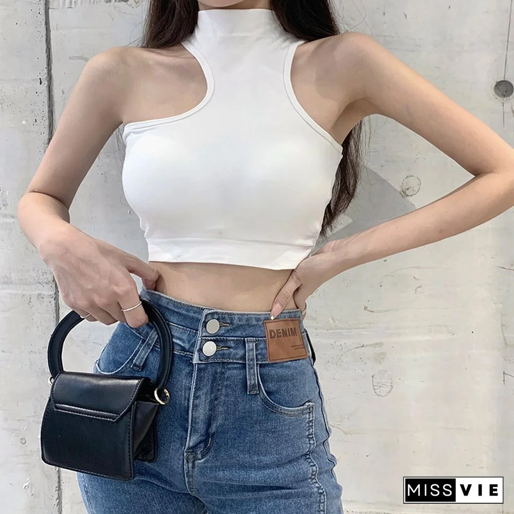 Irregular Pure Color Crop Top