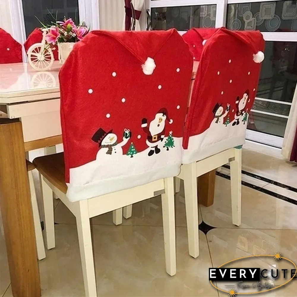 4/6/8/10Pcs Set Christmas Chairs Cover Back Cover Santa Dinner Table Party Decor Gifts Santa Claus Snowman Cap Chair Covers New Year Christmas Dinner Party Decoration of Chair Corners