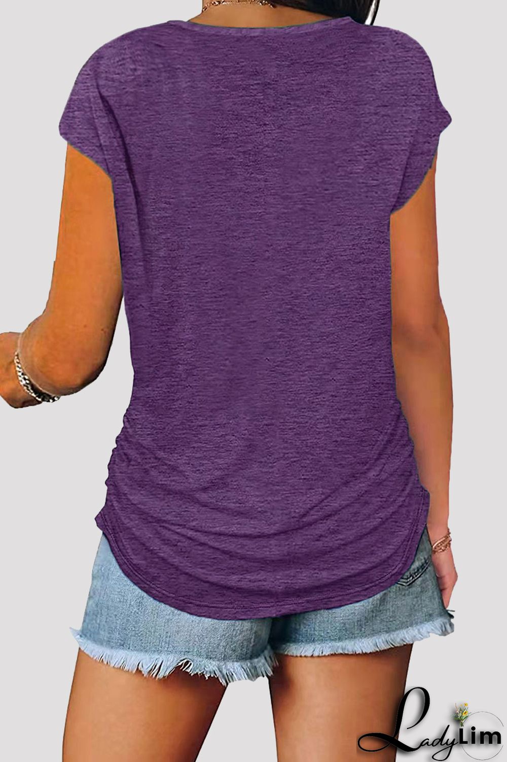 Grey Fashion Casual Solid Split Joint Zipper V Neck T-Shirts