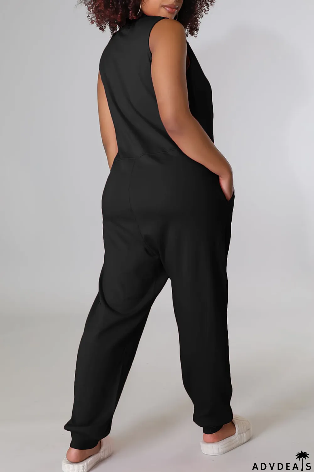 Rose Red Casual Solid Split Joint V Neck Straight Jumpsuits