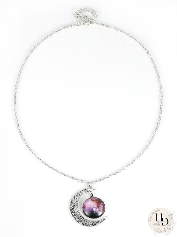 Star Sky Round & Moon Pendant Necklace