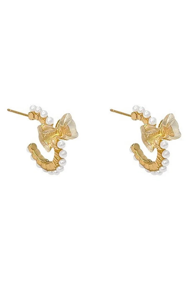 Pearl Bow Stud Earrings Women's Light Luxury Spring Summer Jewelry