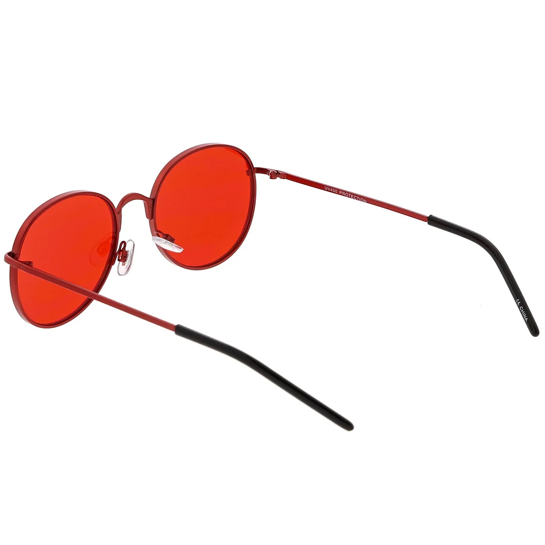 Bold Full Metal Frame Round glasses With Color Tinted Flat Lens 52mm