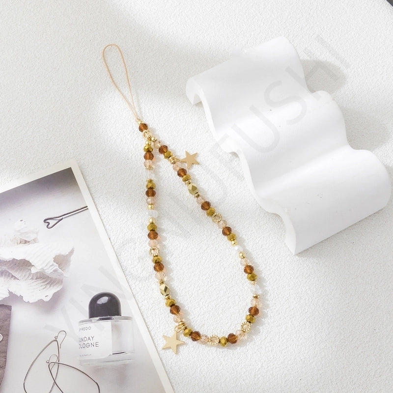 Sweet Star Artificial Crystal Alloy Beaded Mobile Phone Chain