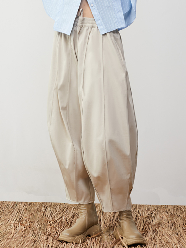 Artistic Solid Color Elastic Waist Balloon Pants