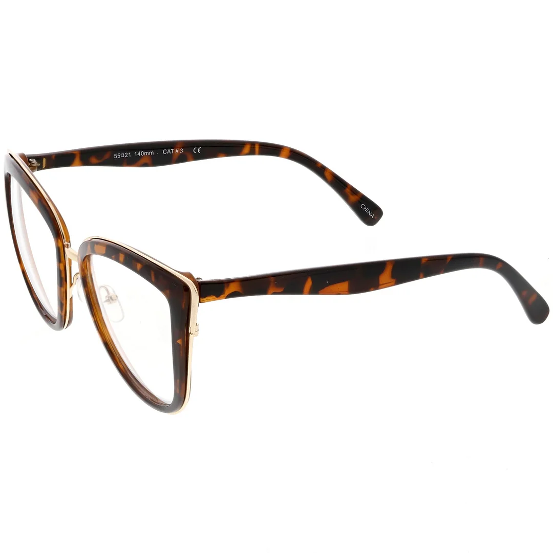 Oversize Rimmed Metal Cat Eye Glasses Clear Lens 55mm