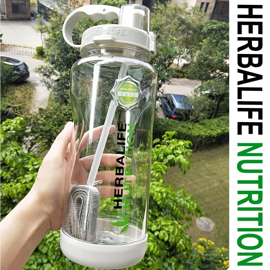 Multi color 1000/2000ml BPA free Gray Rose Red Portable Herbalife Nutrition Plastic Sports Hiking Fitness straw water bottle