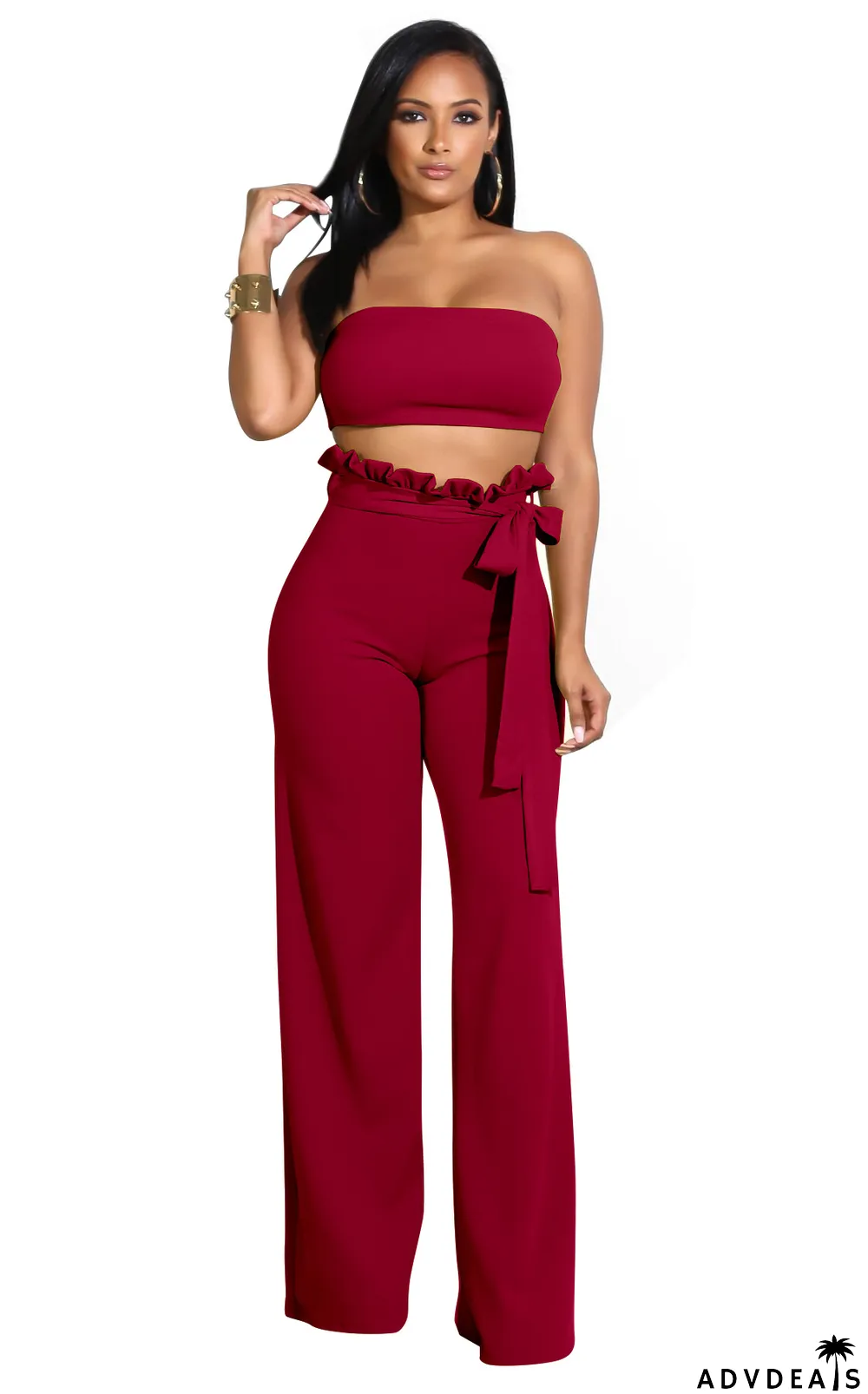 Solid Tube Top And Pants Two Piece Sets