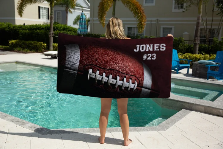 Football Beach Towel, Football Boyfriend Gift, Birthday Gift For Him, Personalized Beach Towel | DYTowel 556