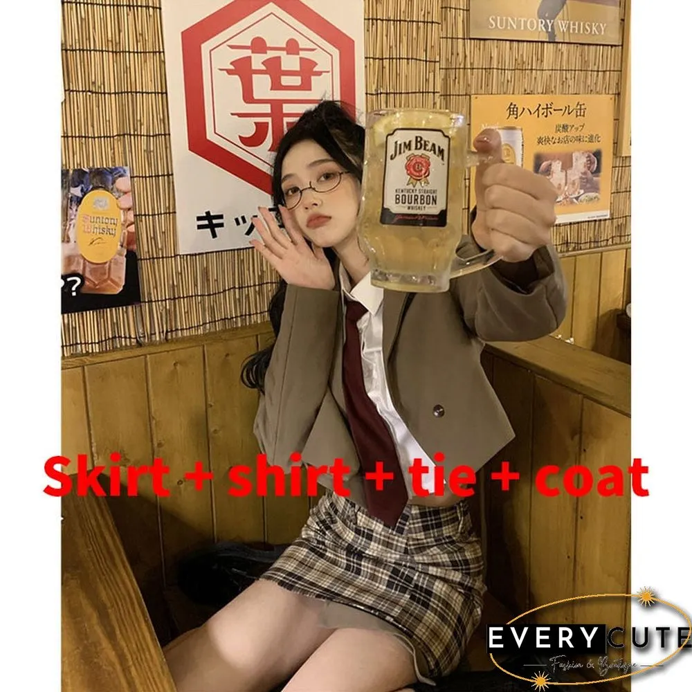 Japanese Style School Uniform New Red Tie Long Sleeve Solid Color Suits Coats Sexy Tight