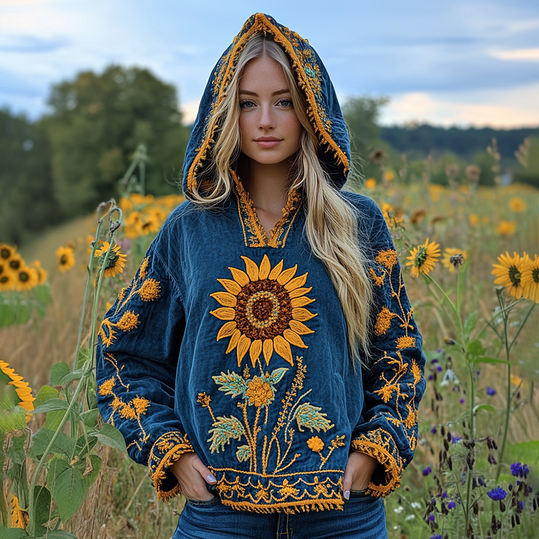 Women's Ukrainian Floral Embroidery Art Hooded Sweatshirt