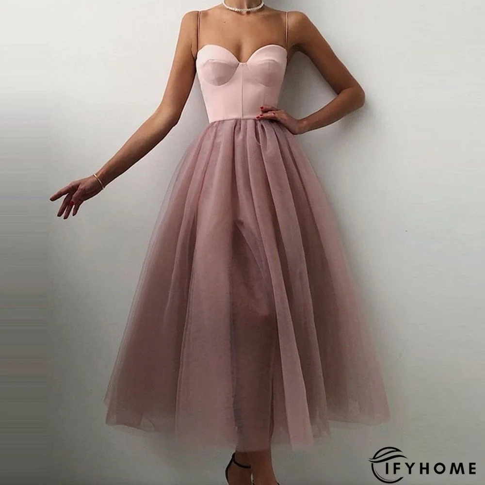 Halter Off Shoulder Party Dress Spaghetti Strap Spliced Mesh Dresses | IFYHOME