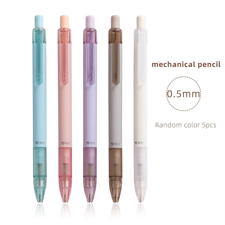 JOURNALSAY 5 Pcs/Set 2B Mechanical Pencils Candy Colors 0.5/0.7mm Simple Press Automatic Pencil