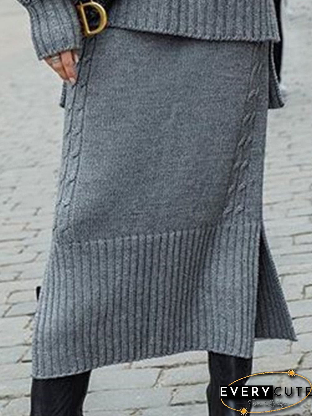 Plus Size Plain Long Sleeve Casual Sweater Suits