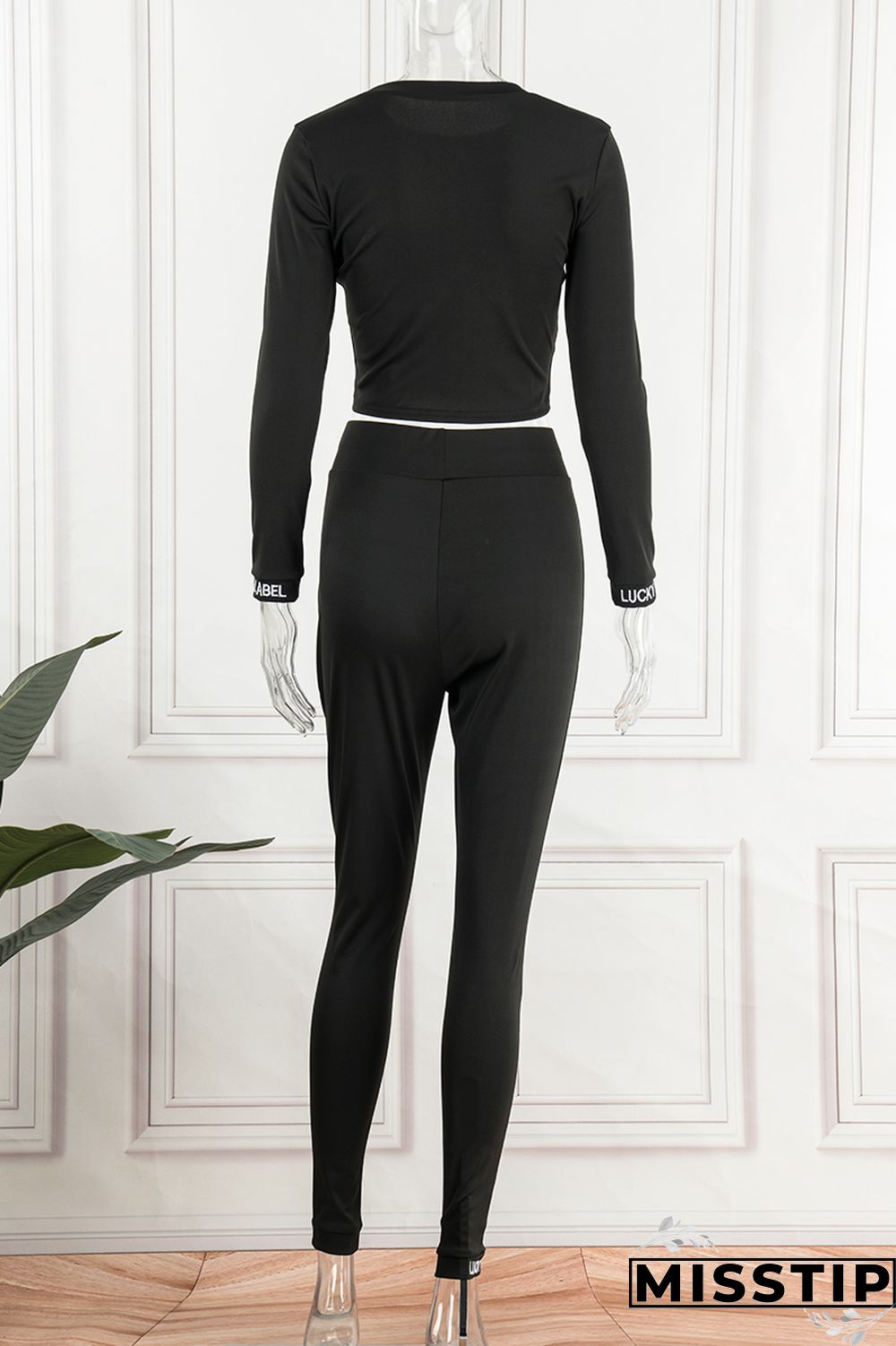 Black Casual Print Patchwork Letter O Neck Long Sleeve Two Pieces