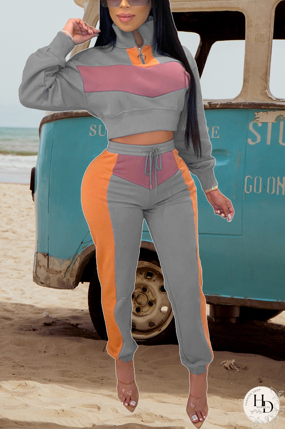 Black Street Split Joint Turtleneck Long Sleeve Two Pieces