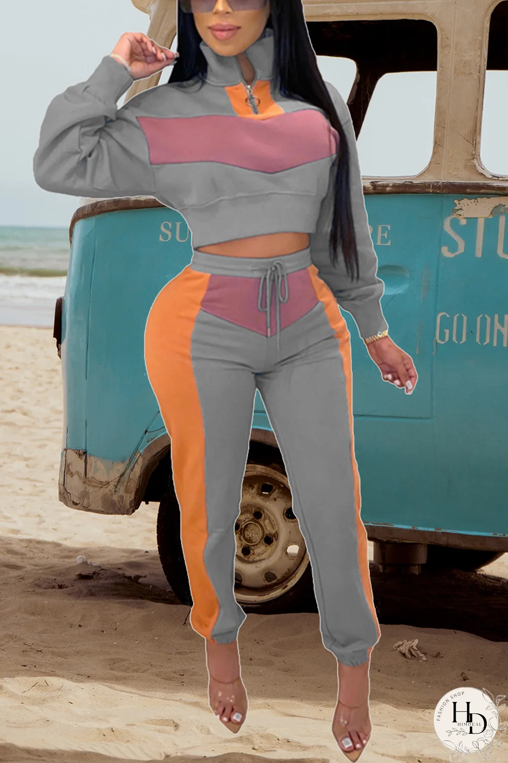 Black Street Split Joint Turtleneck Long Sleeve Two Pieces