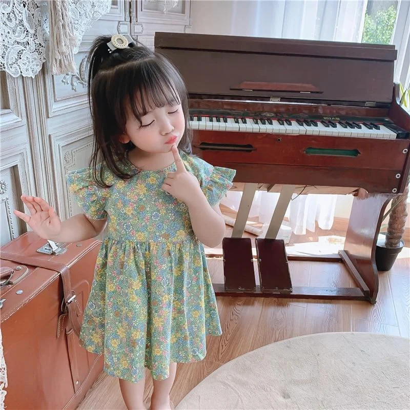 1-7T Toddler Kid Baby Girl Floral Dress Elegant Summer Ruffle Short Sleeve Flower Print Sundress Cute Sweet Party Outfit Clothes