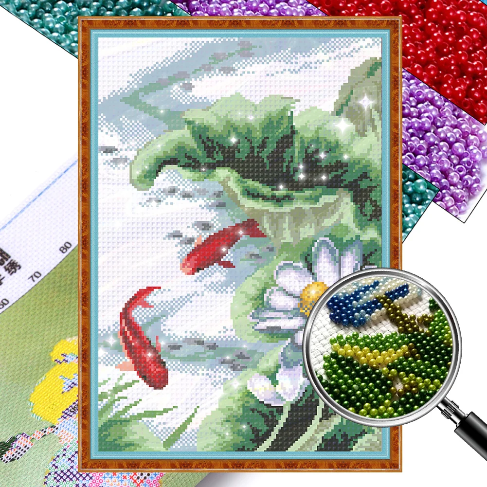 [Bead Embroidery] - 9CT Partial Stamped Cross Stitch - Carp (34*50CM)