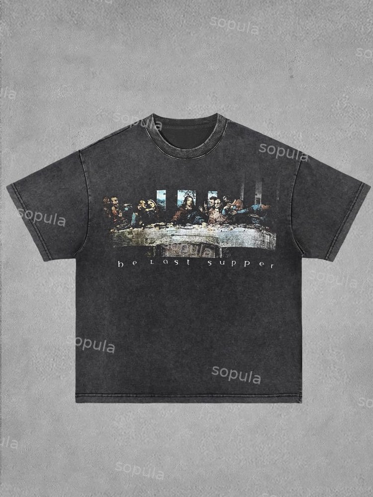 The Last Supper Realistic Distressed Washed T-shirt - SOPULA